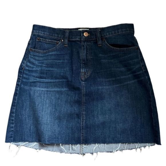 J. Crew Women's Frayed Dark Wash Raw Hem Denim Jean Mini Skirt‎ Sz 27 - Picture 1 of 4